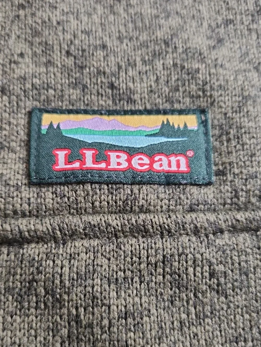 L.L. Bean Olive Green V-Neck Snap Fleece with Gray Trim